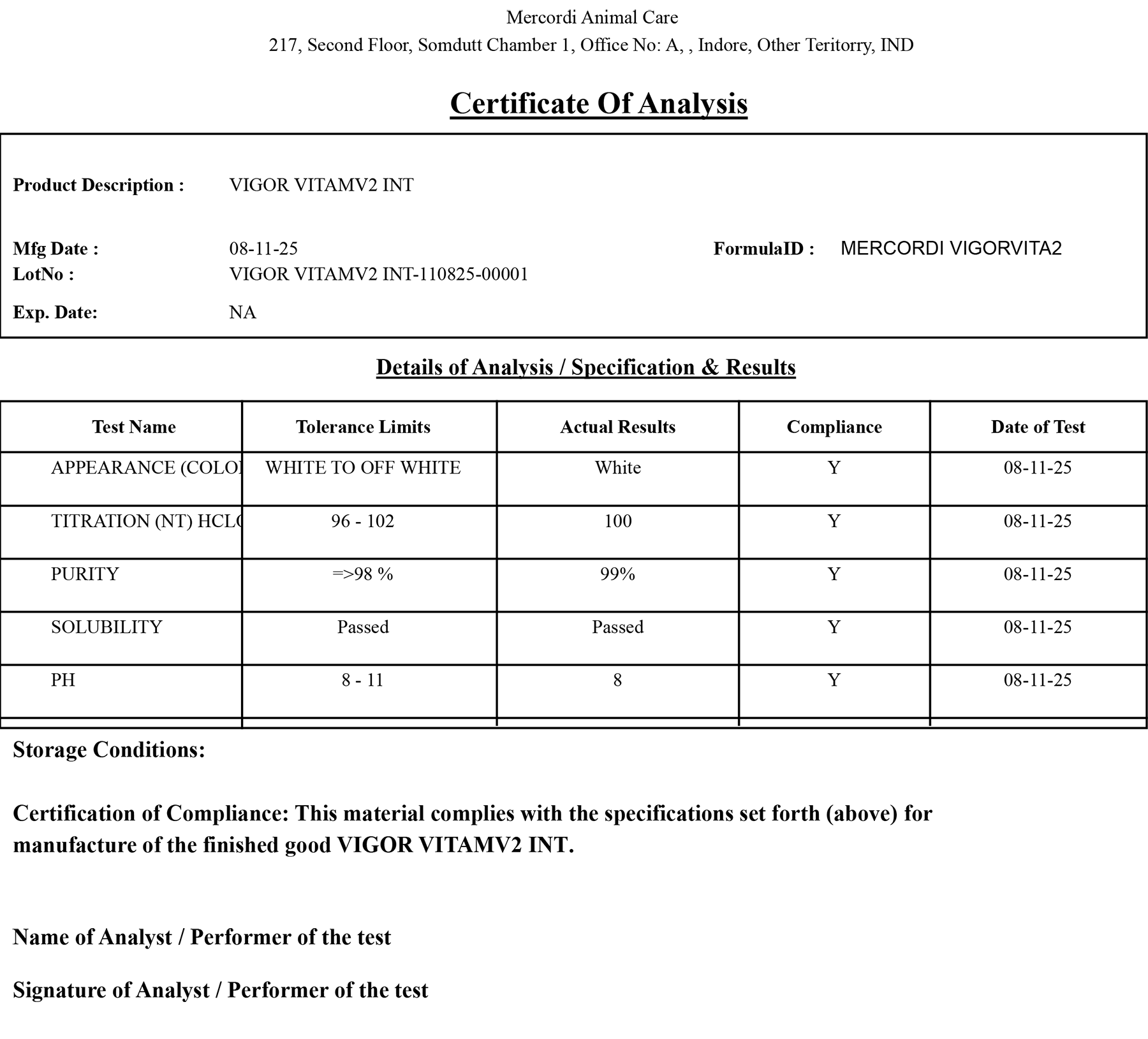Certificate of Analysis (COA) Generation